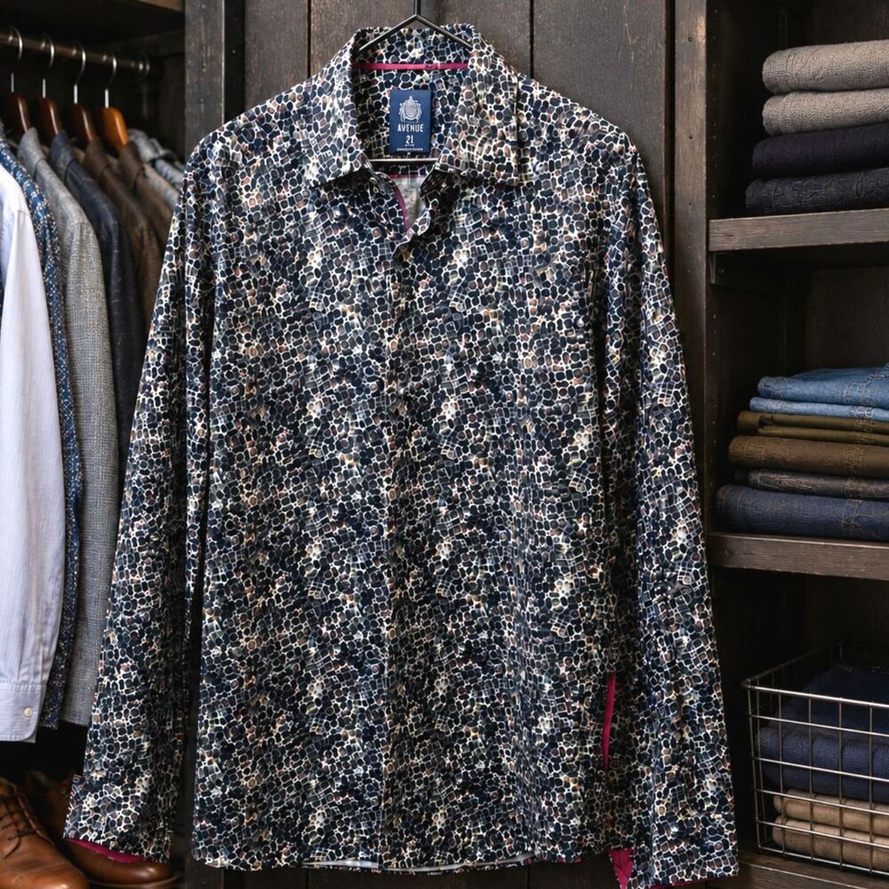 Avenue 21 Men's Shirt 100% Cotton Button Down Abstract Sz 2XL Cutaway Collar